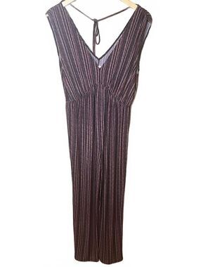 BCBGeneration Striped Straight Leg Jumpsuit Plunging V-Neck S Tall 32" Inseam